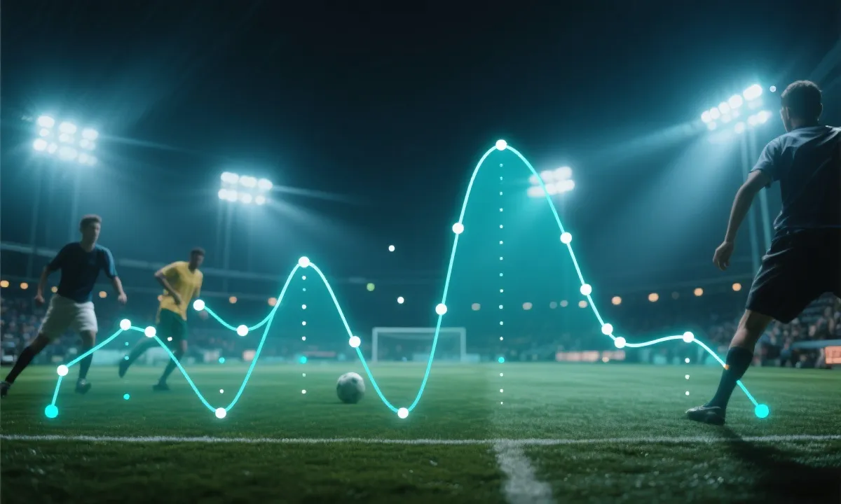 球场夜景与数据面板叠加,象征用模型预测世界杯进球数